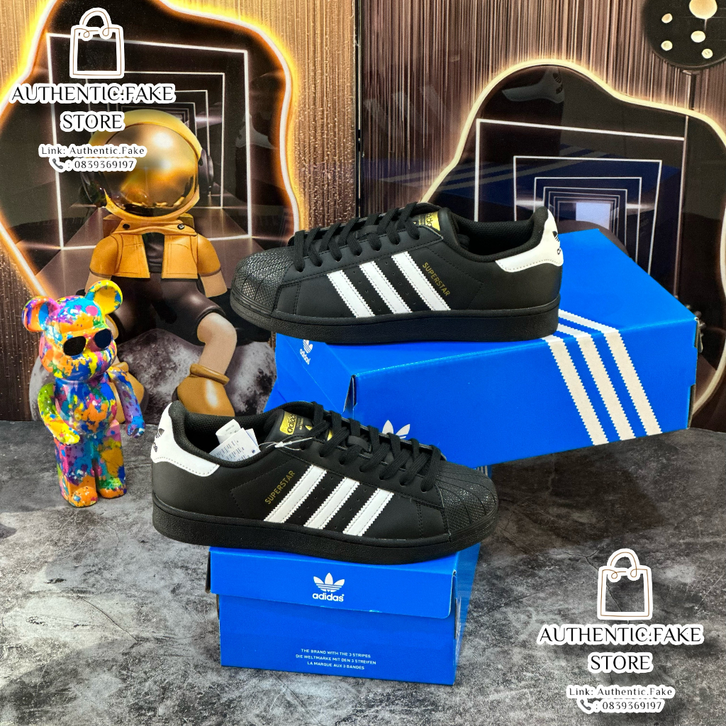 Giày Thể Thao Sò Đen Full Tem Vàng Sọc Trắng, Giày Adidass Superstarr Black And White Gold Standard Retro Hot 2023