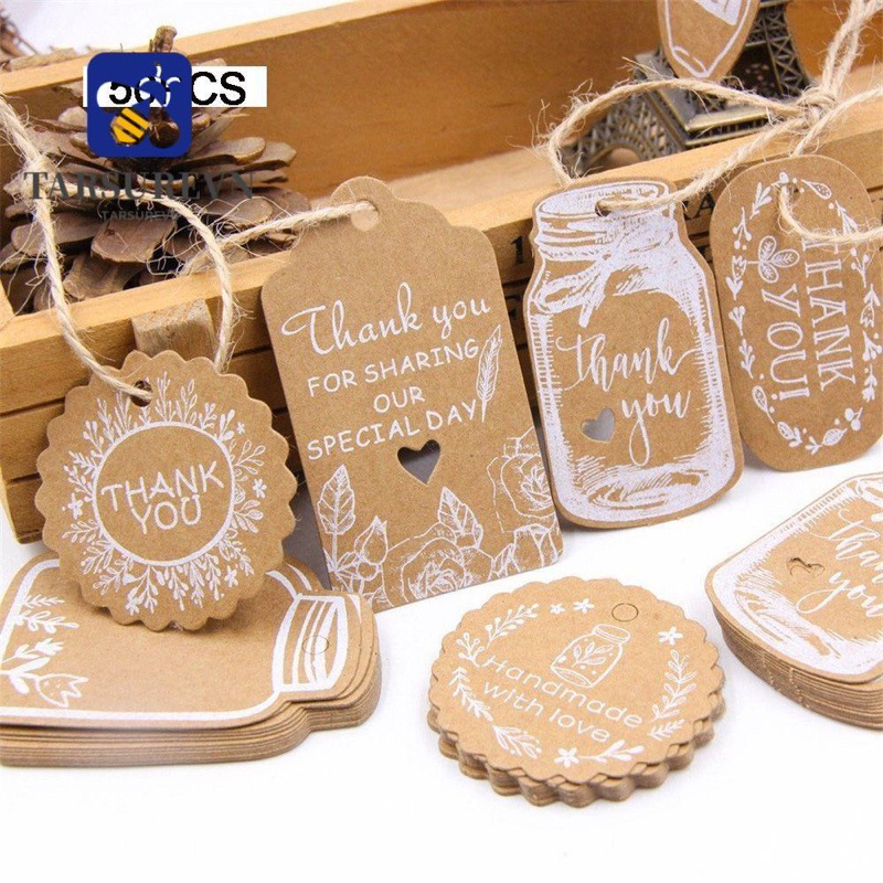 50 thẻ giấy kraft chữ Cảm ơn làm thủ công nhiều phong cách với dây treo/gói quà đám cưới DIY15