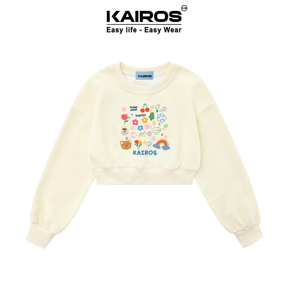 Áo sweater baby nỉ bông Kairos form rộng dài tay mẫu today mood happy