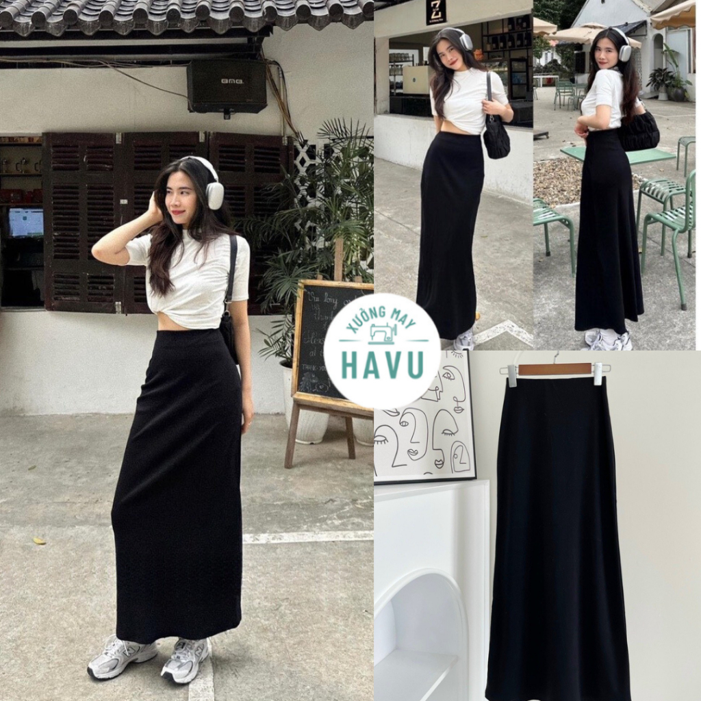 Chân váy dáng dài tôn dáng, co dãn dễ phối đồ cho nữ từ 38kg -58kg- HAVU