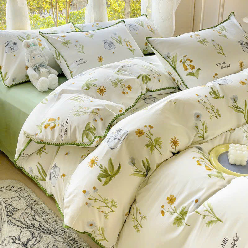 Bộ Chăn Ga Gối Cotton Đũi 4 Món Hoạ Tiết Hoa Nhí Mẫu Mới 2023 Đủ Kích Thước Set Chăn Ga Gối Cotton Bộ Ga Giường Cotton