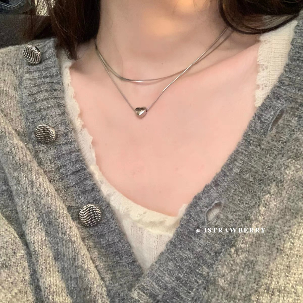 Dây chuyền nam nữ 2 lớp Yams trái tim inox