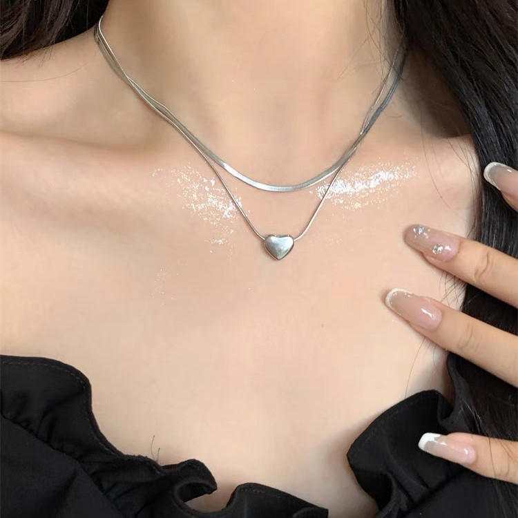 Dây chuyền nam nữ 2 lớp Yams trái tim inox