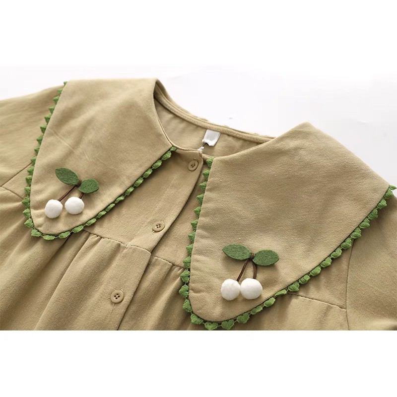 Sét Áo Sơ Mi Cổ Búp Bê Và Áo Len Không Tay Áo gile Len Hoa Xanh Phong Cách Retro Hàn Quốc