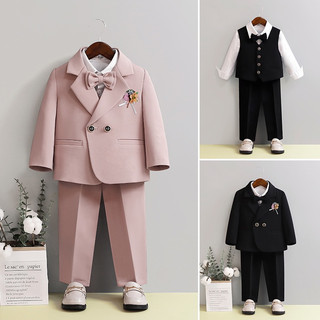 Set vest đen 2 cúc cho bé trai kèm nơ và hoa