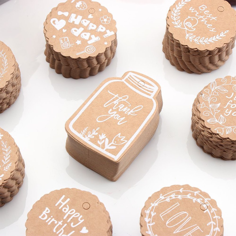 50 thẻ giấy kraft chữ Cảm ơn làm thủ công nhiều phong cách với dây treo/gói quà đám cưới DIY15