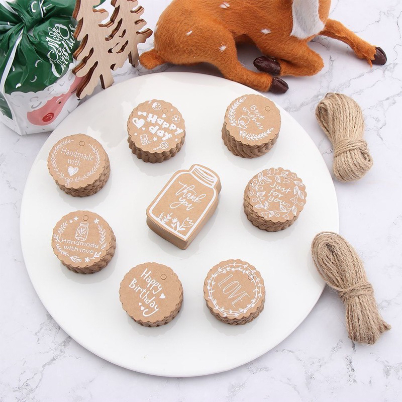 50 thẻ giấy kraft chữ Cảm ơn làm thủ công nhiều phong cách với dây treo/gói quà đám cưới DIY15