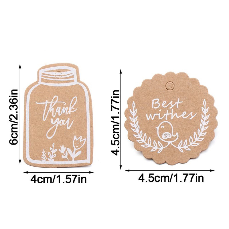 50 thẻ giấy kraft chữ Cảm ơn làm thủ công nhiều phong cách với dây treo/gói quà đám cưới DIY15