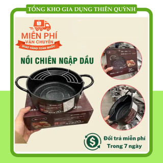 Nồi chiên chống dính ngập dầu chính hãng Emoojoo Nhật Thế hệ Mới Size 20CM - Vân Đá