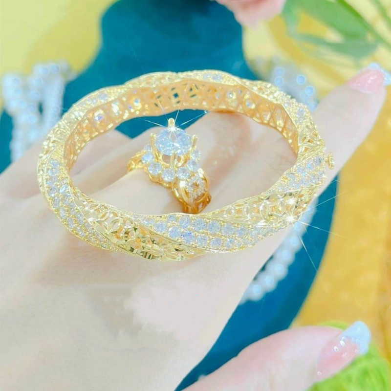 Vòng tay xoắn gắn đá cz nhân tạo siêu sáng mạ vàng Kami trang sức cao cấp