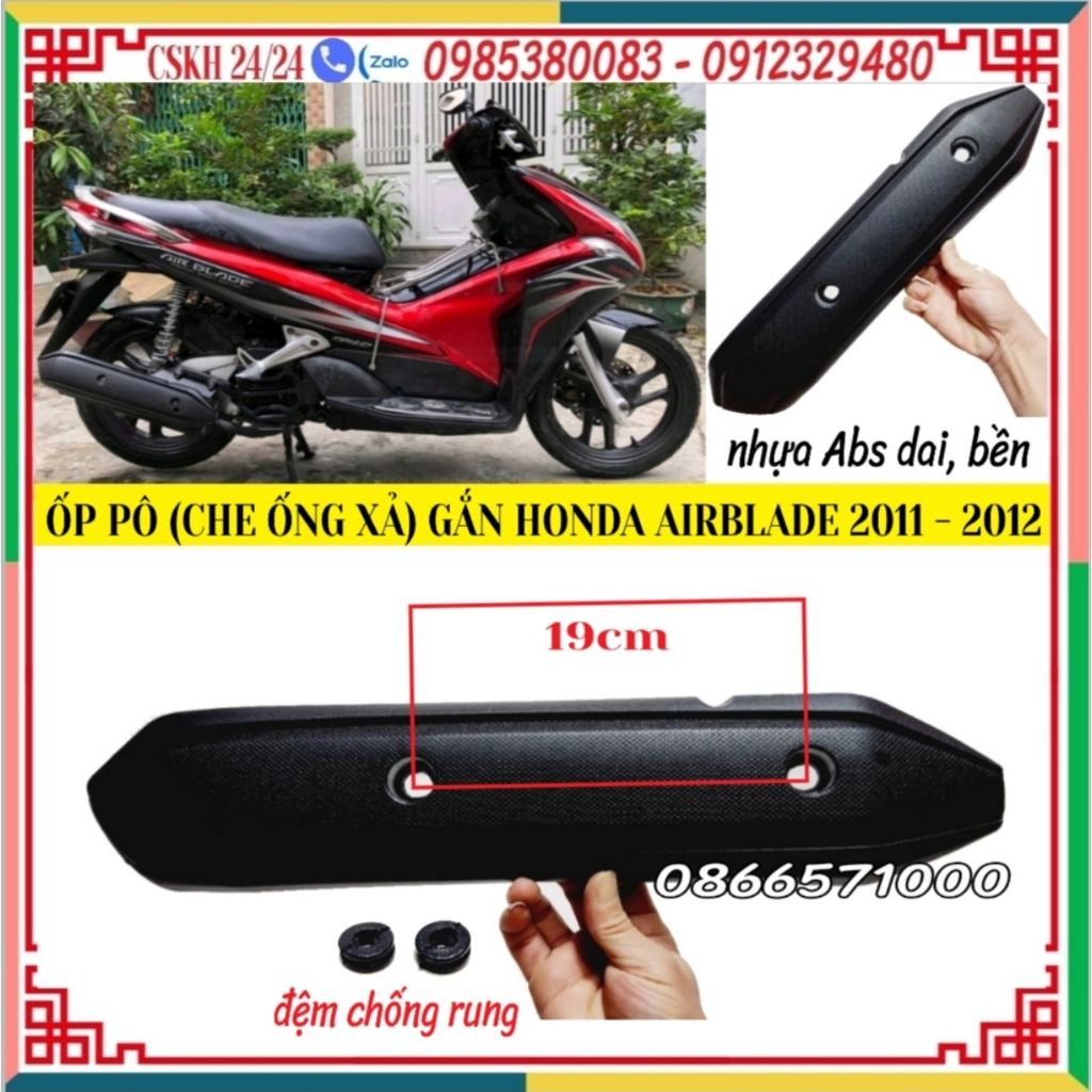 Baga AirBlade 2011-2012, AB Đầu Bò, AB Fi, Baga Inox 10 ly, Inox Sơn Đen, Xi Màu Titan; Ốp Pô Độ Cho AirBlade 2011-2012