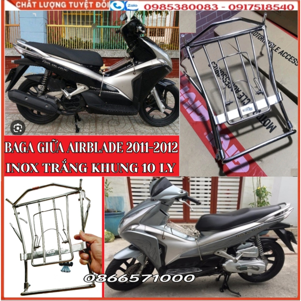 Baga AirBlade 2011-2012, AB Đầu Bò, AB Fi, Baga Inox 10 ly, Inox Sơn Đen, Xi Màu Titan; Ốp Pô Độ Cho AirBlade 2011-2012