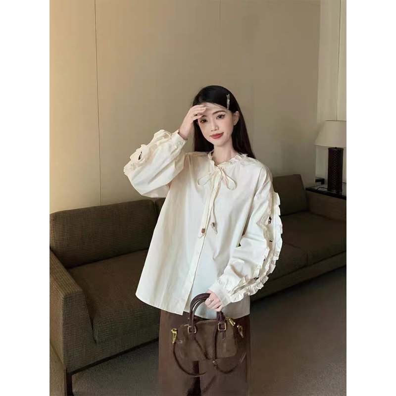 Sét Áo Sơ Mi Phong Cách Mới Và Áo Len Không Tay Áo gile Len Gấu Phong Cách Retro Hàn QuMó