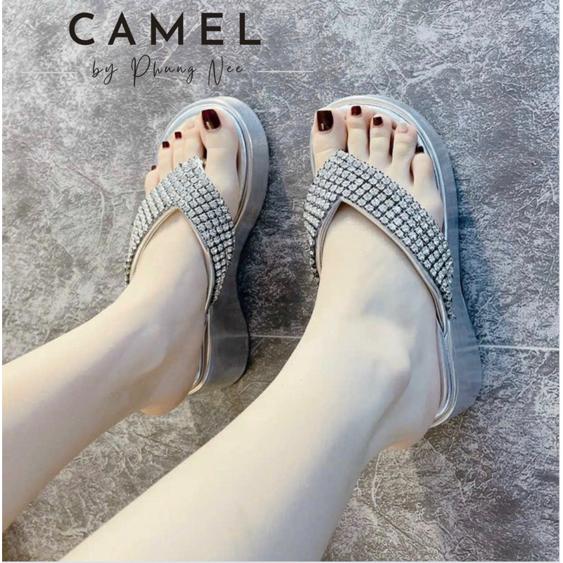 Dép Kẹp Nữ Đế Dày Cao 5 Phân Đính Đá Phong Cách Hàn Quốc Thời Trang Hot Trend 2023