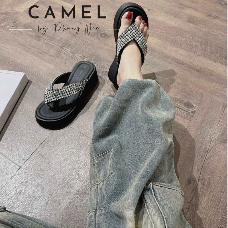 Dép Kẹp Nữ Đế Dày Cao 5 Phân Đính Đá Phong Cách Hàn Quốc Thời Trang Hot Trend 2023