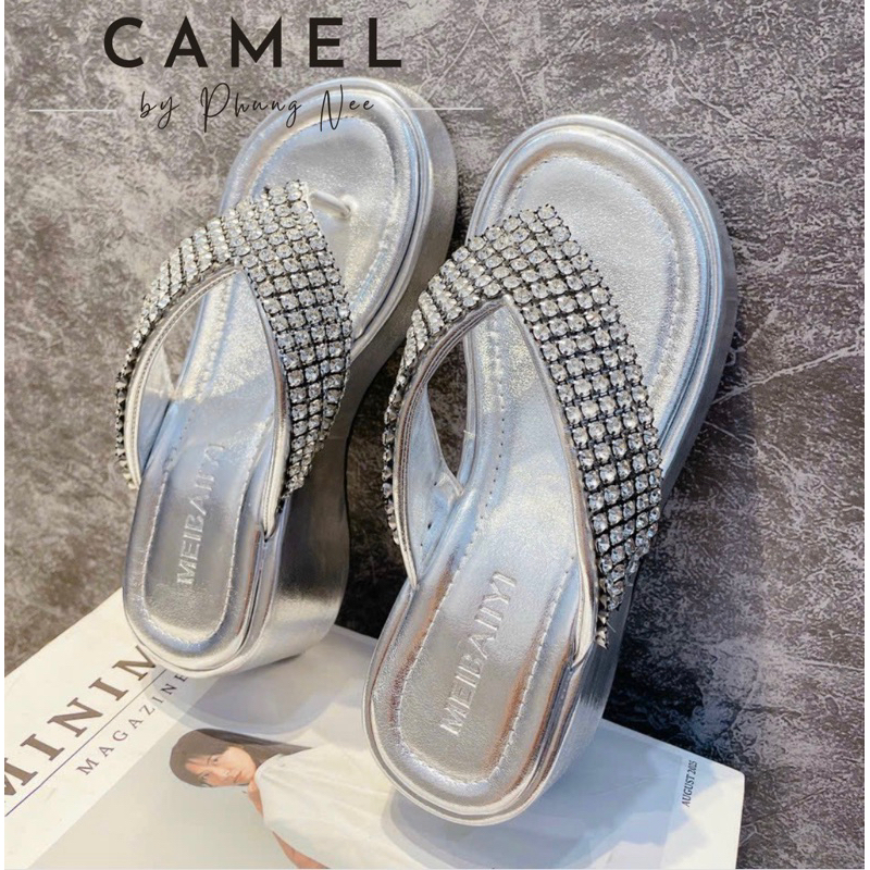 Dép Kẹp Nữ Đế Dày Cao 5 Phân Đính Đá Phong Cách Hàn Quốc Thời Trang Hot Trend 2023