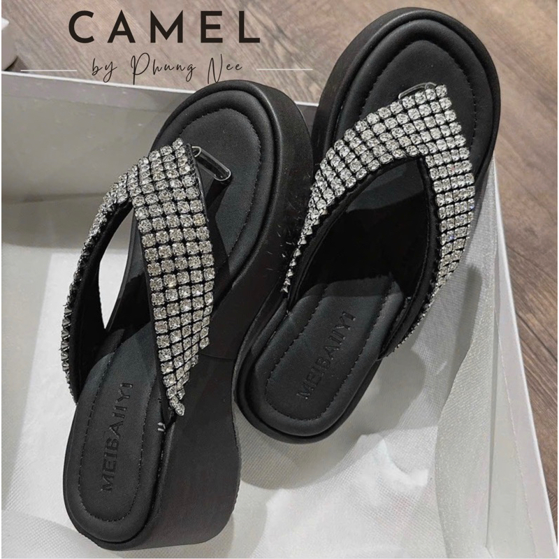 Dép Kẹp Nữ Đế Dày Cao 5 Phân Đính Đá Phong Cách Hàn Quốc Thời Trang Hot Trend 2023