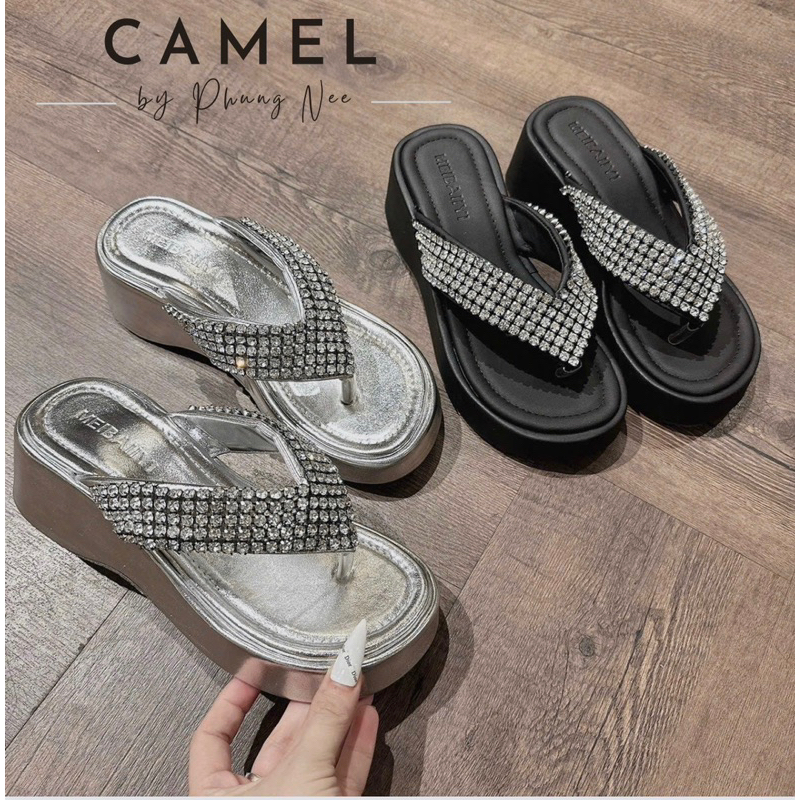 Dép Kẹp Nữ Đế Dày Cao 5 Phân Đính Đá Phong Cách Hàn Quốc Thời Trang Hot Trend 2023