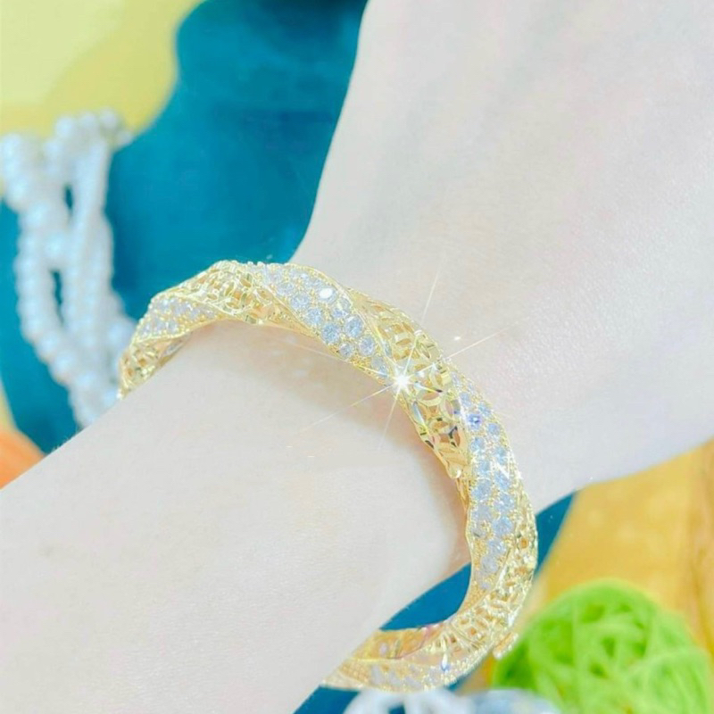 Vòng tay xoắn gắn đá cz nhân tạo siêu sáng mạ vàng Kami trang sức cao cấp