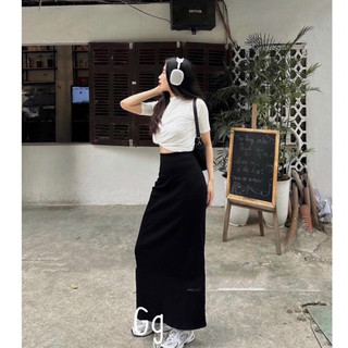 Set Bộ đồ Áo Trắng đen Ôm chân Váy đang dài ôm Thun gân maM