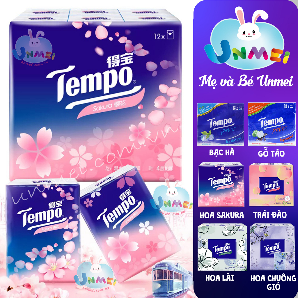 [Quà Tặng Đơn 125K] Tempo - Khăn Giấy Tempo 18 Gói - Khăn giấy bỏ túi Tempo Petit Cao Cấp (18 gói) Mẹ và Bé Unmei