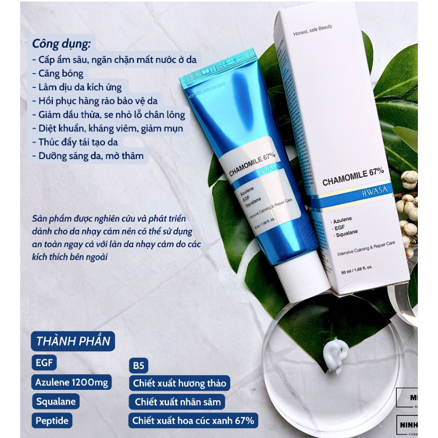 Kem dưỡng phục hồi Hwasa Blue Chamomile 67% Calming Repair Cream azulene 50ml