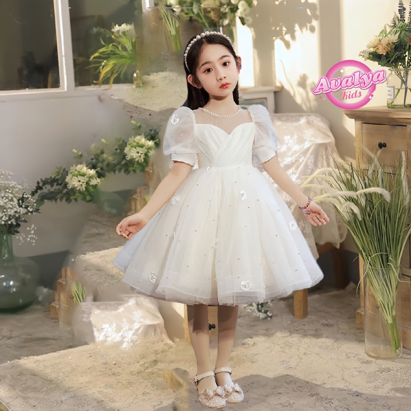 Đầm công chúa Avalya Kids Trắng Đính Ngọc Hoa Thêu cao cấp - váy bé gái cao cấp 8 - 42kg  - MT01