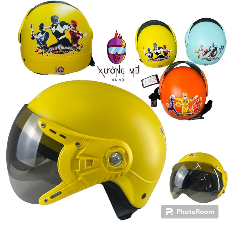 Nón bảo hiểm xe máy có kính cho bé từ 4 đến 12 tuổi, kính chỗng tia uv,hoạ tiết siêu nhân.mũ trẻ em có kính