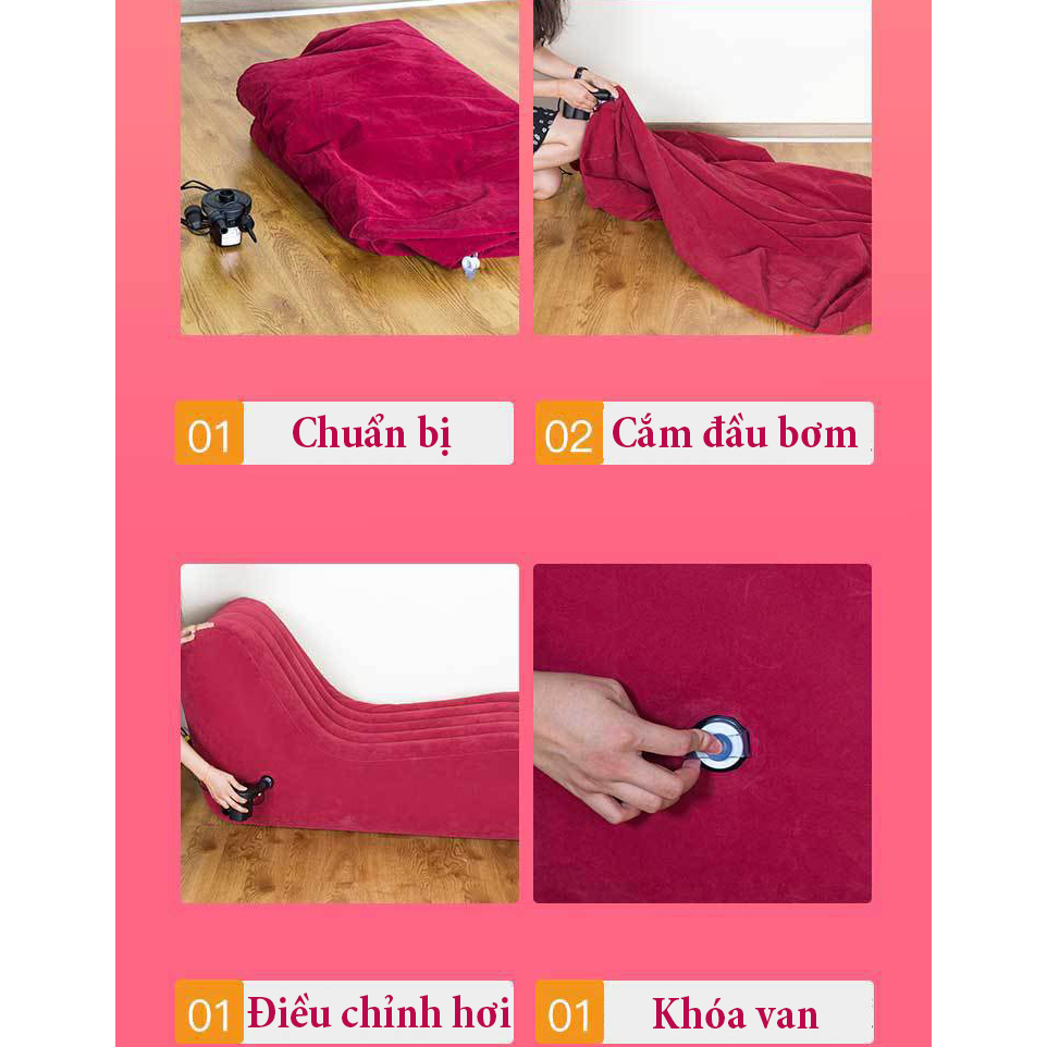 Ghế tình yêu bơm hơi chịu tải cao, ghế thư giãn gấp gọn, sofa hơi tựa lưng nhung êm ái, đệm hơi cao cấp hàng nhập khẩu
