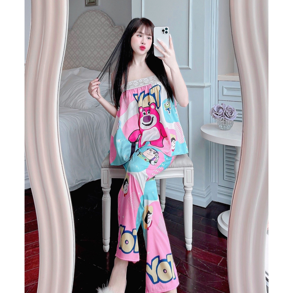 Đồ bộ , đồ ngủ nữ 2 dây quần dài lụa xước cao cấp thiết kế mềm mịn sang chảnh quyến rũ sexy