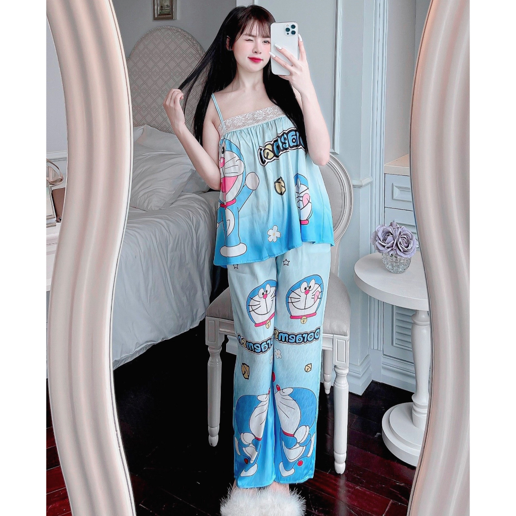 Đồ bộ , đồ ngủ nữ 2 dây quần dài lụa xước cao cấp thiết kế mềm mịn sang chảnh quyến rũ sexy