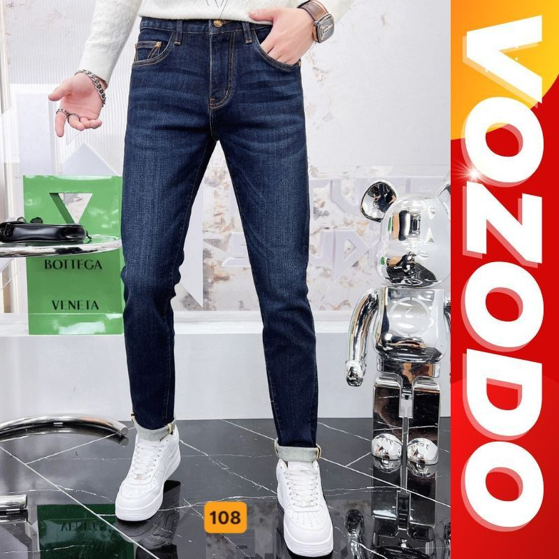 Quần jean nam màu xanh trơn form skinny chất bò cao cấp co dãn 4 chiều, quần bò nam đẹp Vozodo 108 Nhiều Mẫu Mới