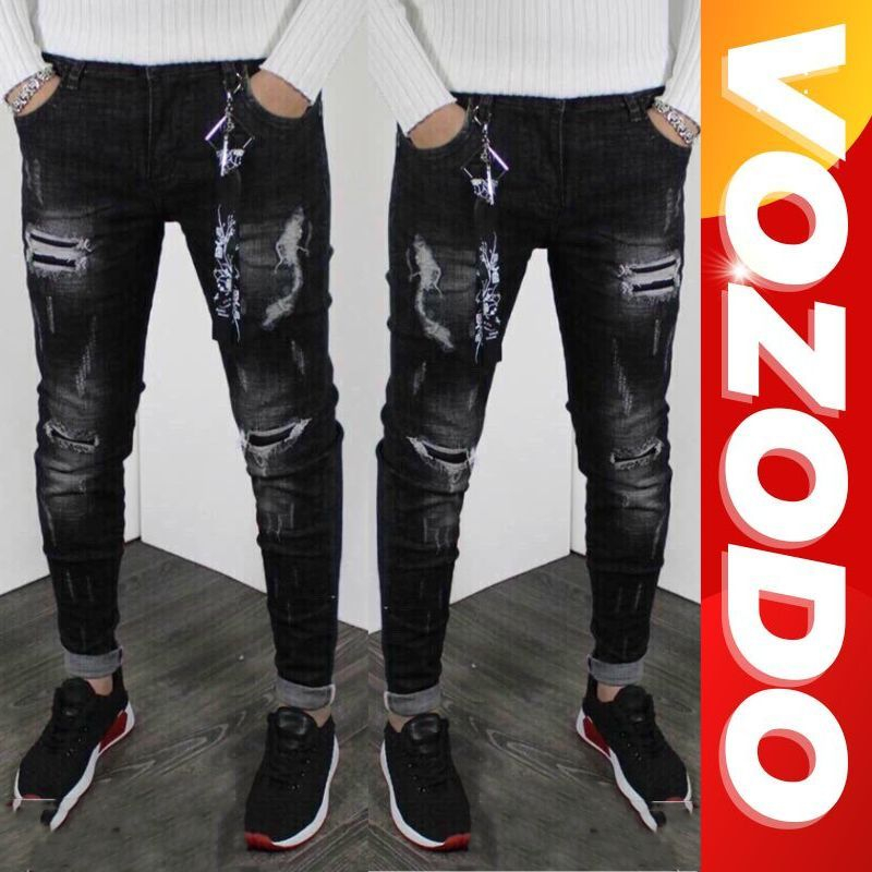 Quần jean nam màu nâu đen rách xước form skinny chất bò cao cấp co dãn 4 chiều, quần bò nam đẹp Vozodo 109 Nhiều Mẫu Mới