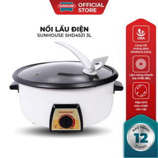 [Chính hãng] Nồi lẩu điện  SUNHOUSE SHD4521 đa năng dung tích 3L chống dính tháo lắp dễ dàng vệ sinh nắp kính chịu lực