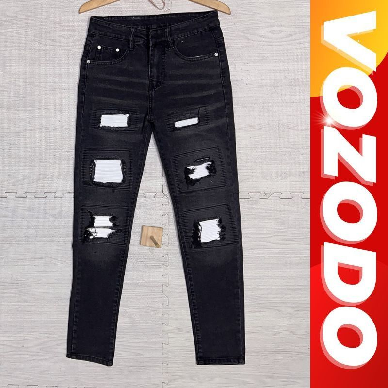 Quần jean nam màu nâu rách vá da form skinny chất bò cao cấp co dãn 4 chiều, quần bò nam đẹp Vozodo 3418 Nhiều Mẫu Mới