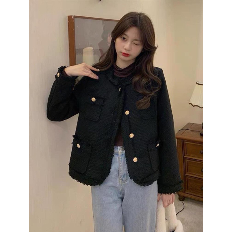 Áo khoác dạ tweed 2 lớp có đệm vai sang chảnh