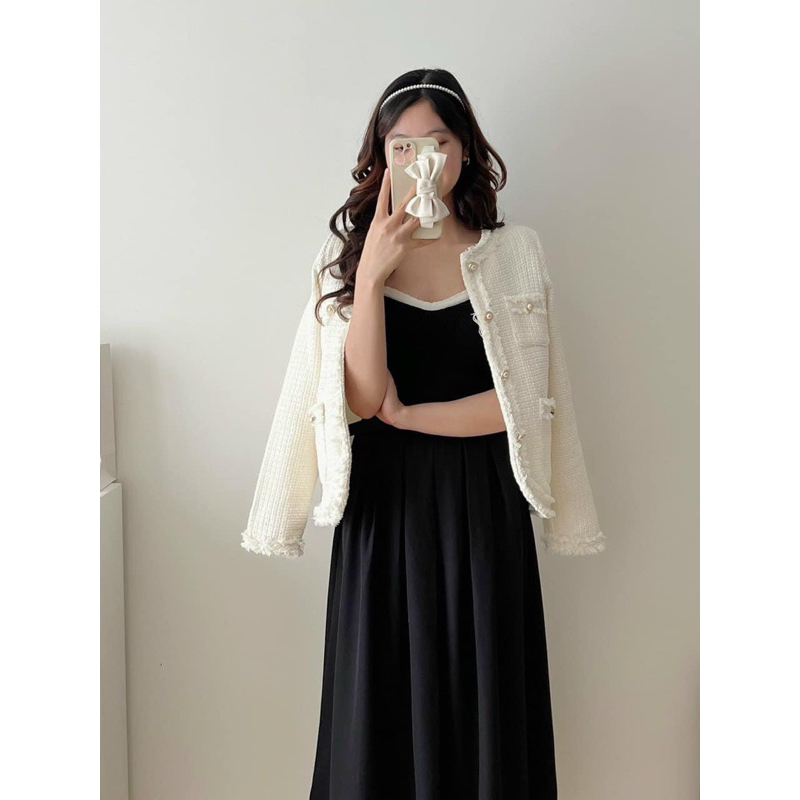 Áo khoác dạ tweed 2 lớp có đệm vai sang chảnh