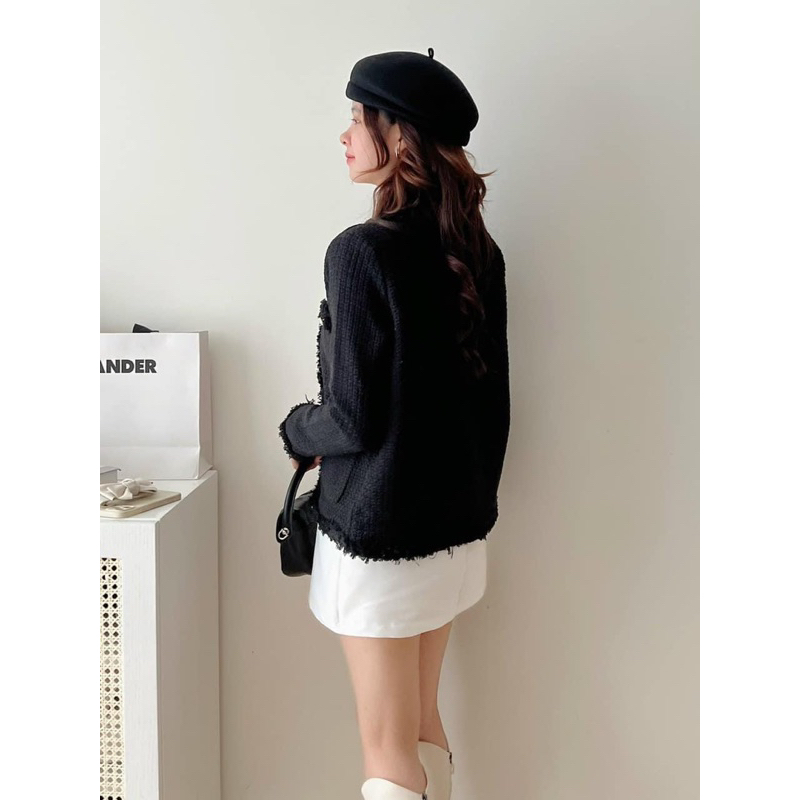 Áo khoác dạ tweed 2 lớp có đệm vai sang chảnh