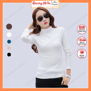 Áo giữ nhiệt nữ cổ cao 3cm co giãn 4 chiều dày dặn, áo thun giữ nhiệt dài tay cao cổ MS017