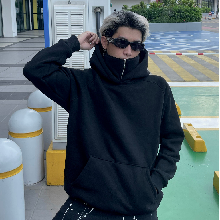 Áo Hoodie Cổ Cao DUSTY STUDIO chất liệu nỉ bông trơn thiết kế cổ cao khóa miệng cản gió hanh khô