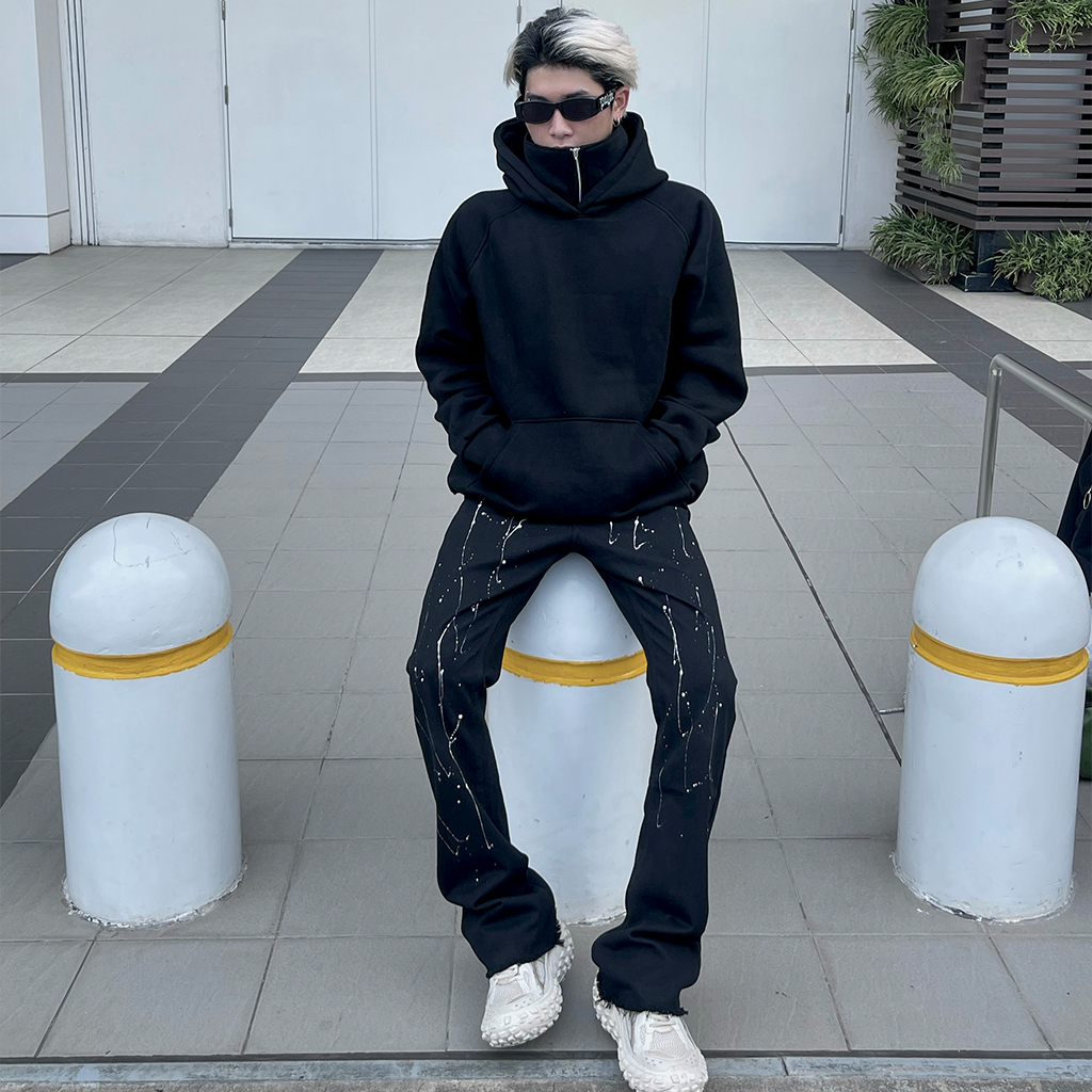 Áo Hoodie Cổ Cao DUSTY STUDIO chất liệu nỉ bông trơn thiết kế cổ cao khóa miệng cản gió hanh khô