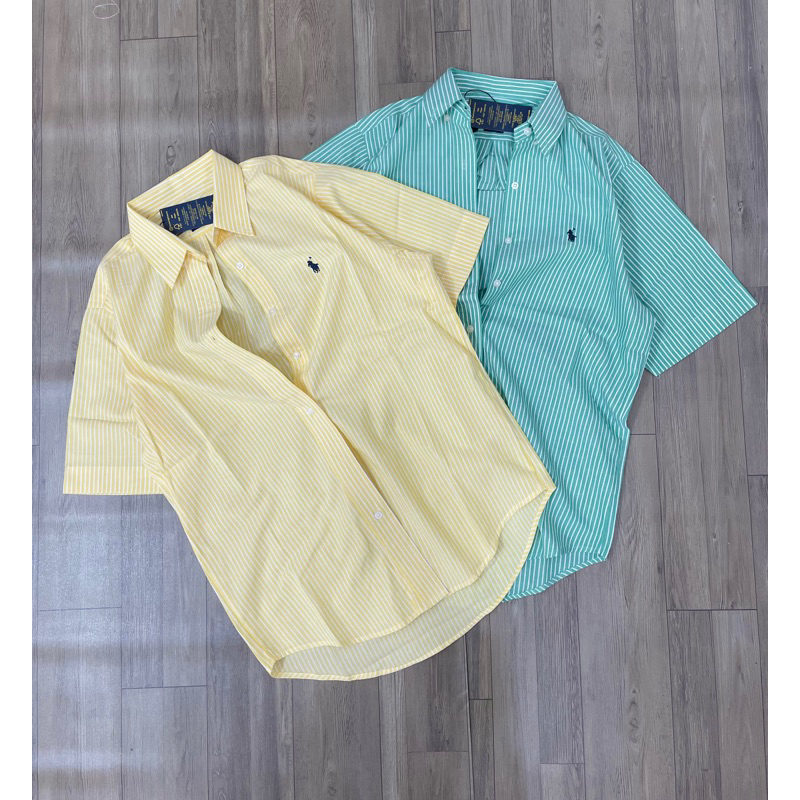 Sơmi thêu polo sọc tay ngắn