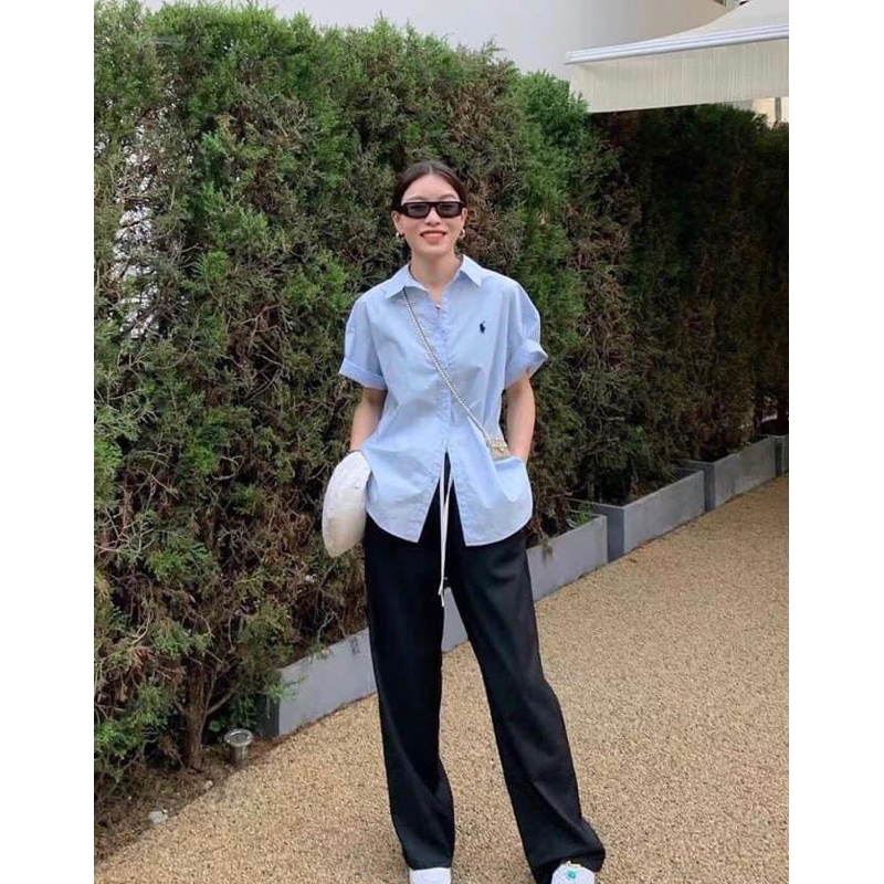 Sơmi thêu polo trơn tay ngắn