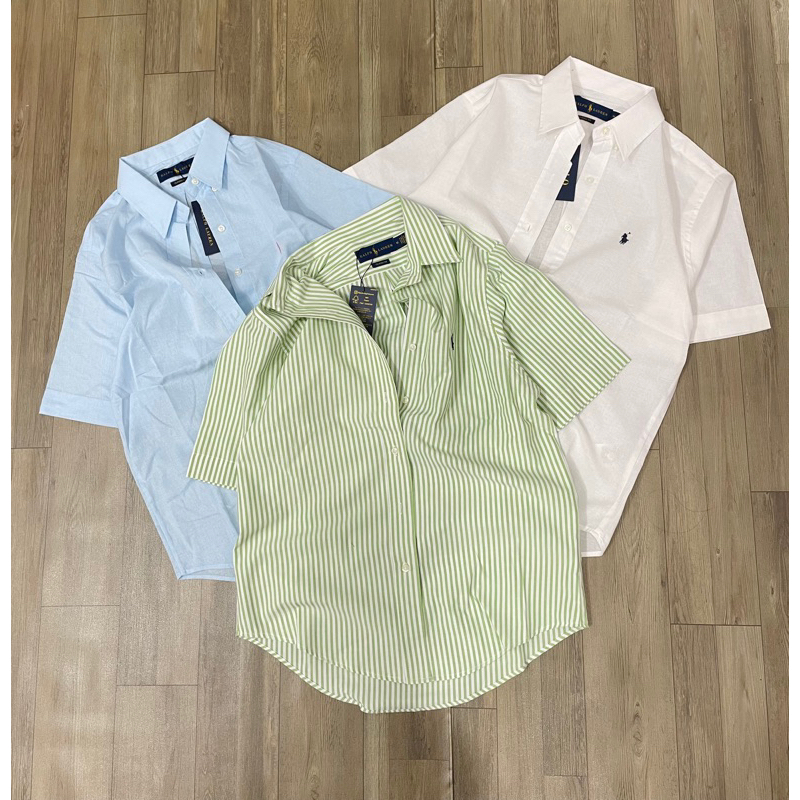 Sơmi thêu polo sọc tay ngắn