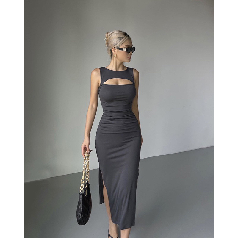 Order 15 ngày-Đầm body thun xẻ tà hai bên #757