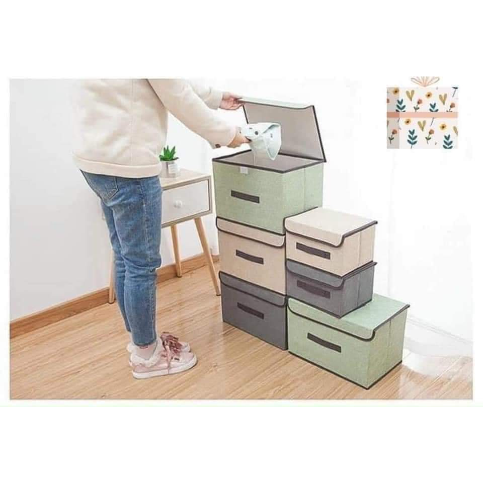 Hộp vải đựng quần áo tất vớ đồ lót đồ chơi đa năng chất liệu vải cứng có nắp đậy tiện dụng 8l,18l