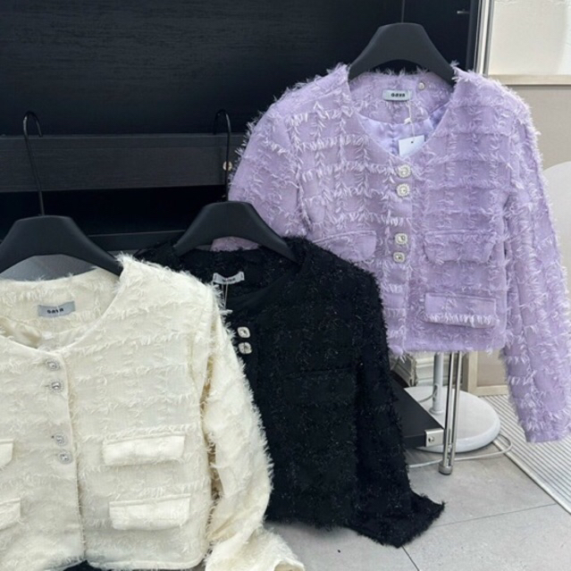 JENNYCLOSET | Áo khoác dạ tweed dáng crotop hàng cao cấp , Áo khoác dạ lông khuy đá sang chảnh