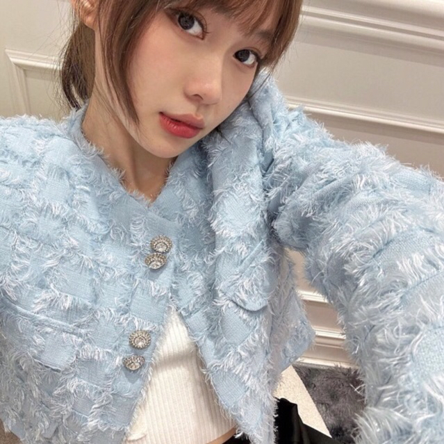 JENNYCLOSET | Áo khoác dạ tweed dáng crotop hàng cao cấp , Áo khoác dạ lông khuy đá sang chảnh