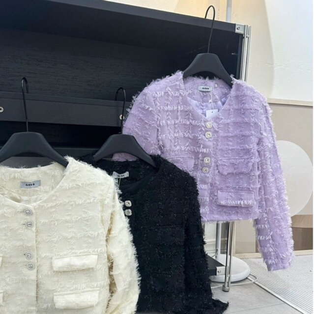 JENNYCLOSET | Áo khoác dạ tweed dáng crotop hàng cao cấp , Áo khoác dạ lông khuy đá sang chảnh