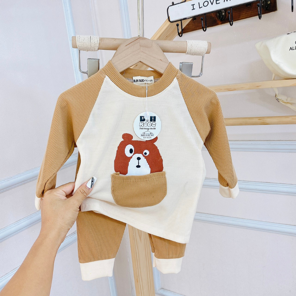 Bộ quần áo dài tay, thu đông, mặc điều hòa, chất thun tăm, in hình ngộ nghĩnh, cho bé trai, bé gái–BD03